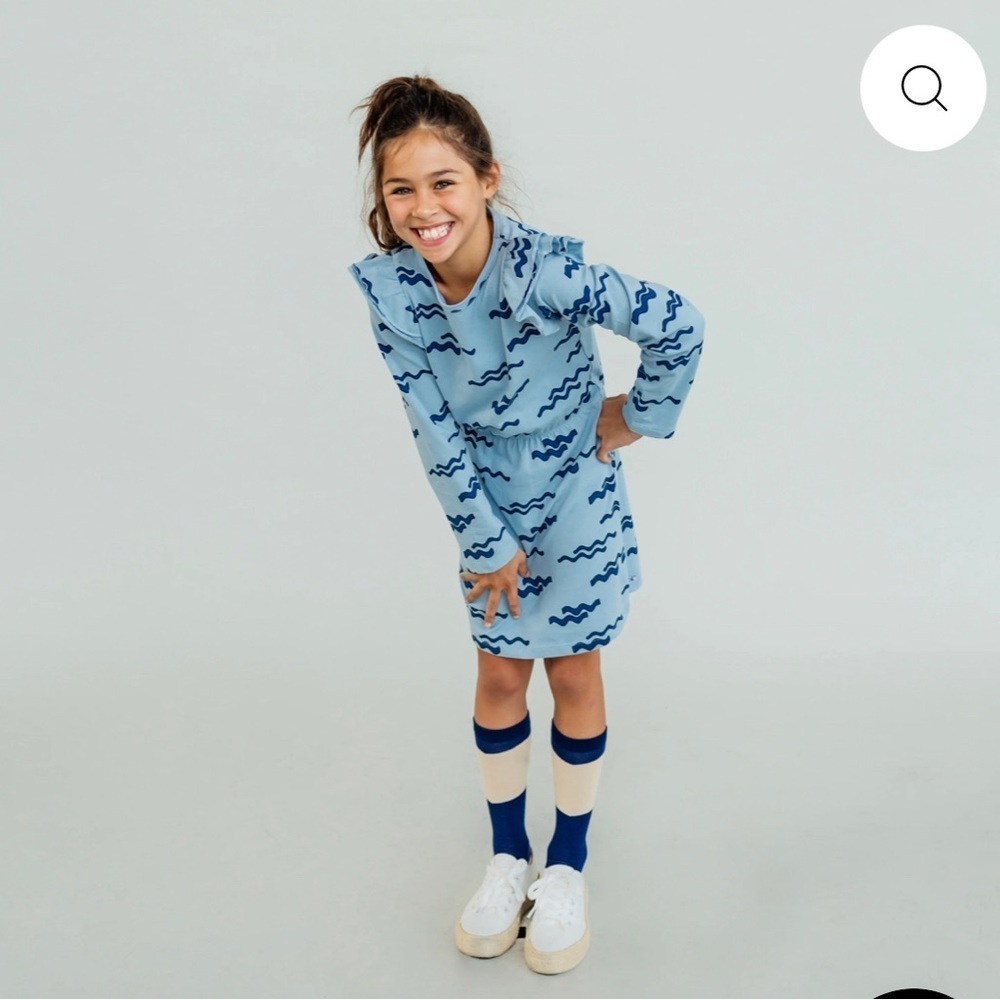Blue Wave Pattern Kids Casual Dress by Carlijnq